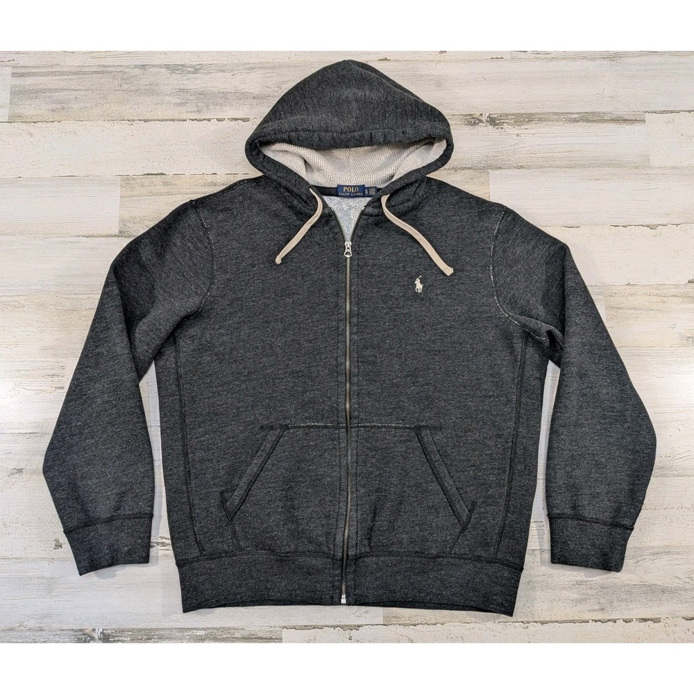 Polo Ralph Lauren Hoodie Mens XL Thermal Hood Full Zip Gray Double Knit